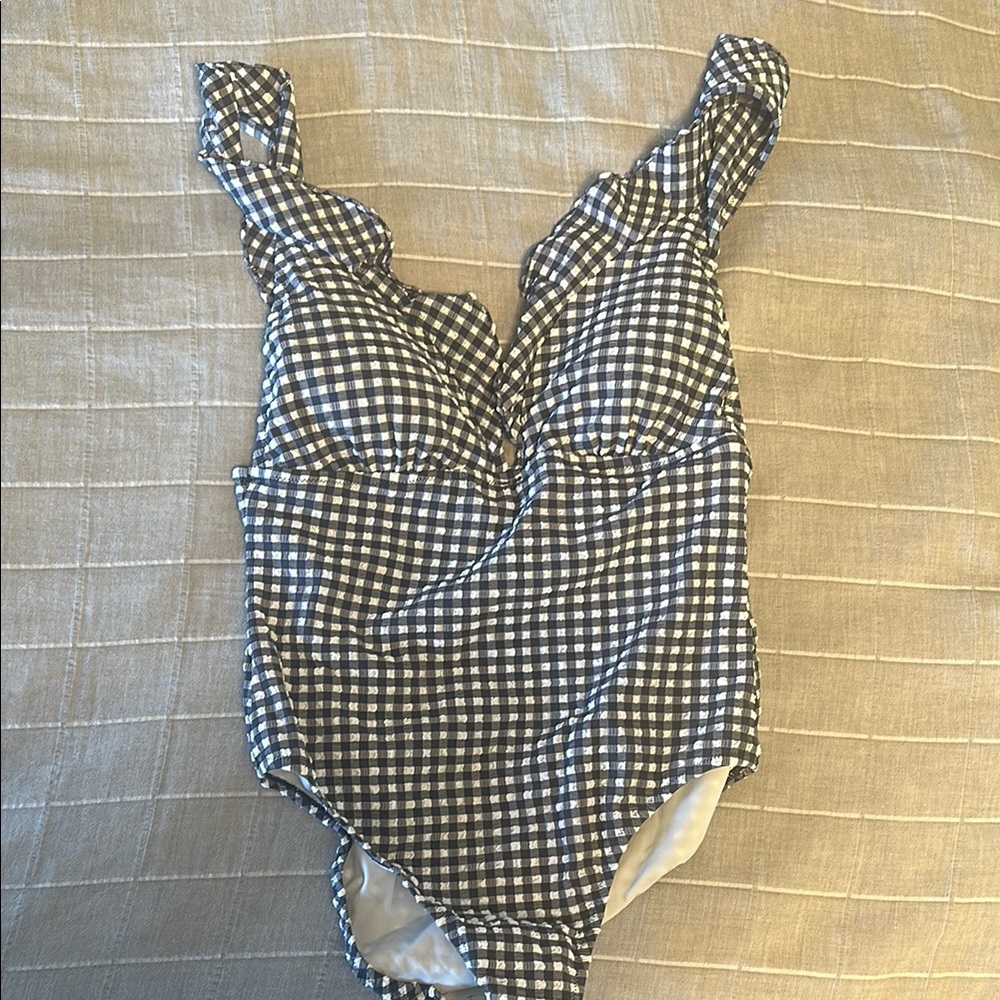 J Crew Black and White Gingham Swimsuit